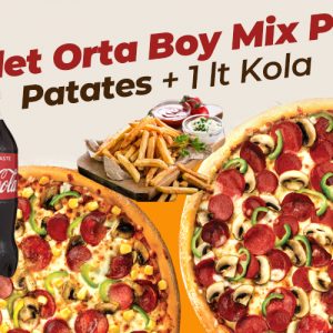 Genç Menü 2 Adet Orta Boy Mix Pizza + Patates + 1Lt Kola